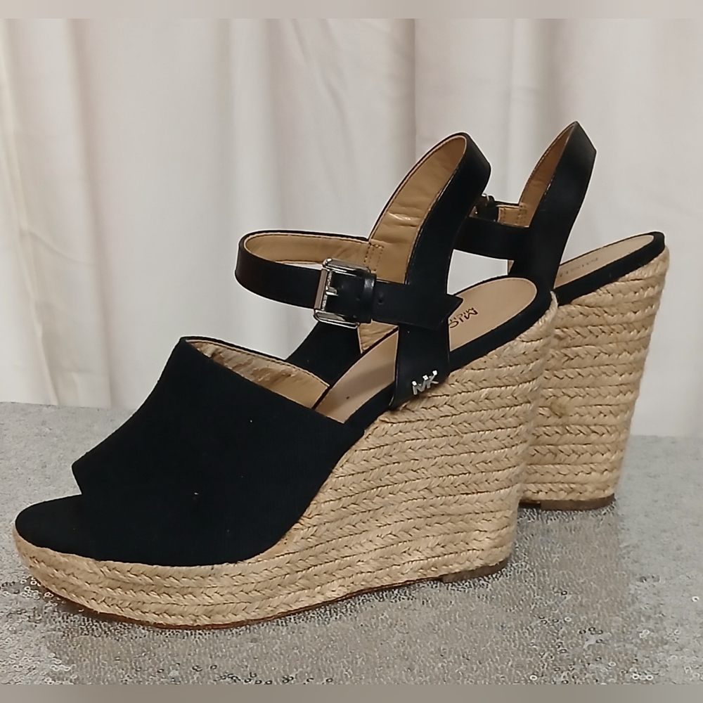 MICHAEL Michael Kors Black Suede Espadrille Wedge Sandals - Picture 13 of 16